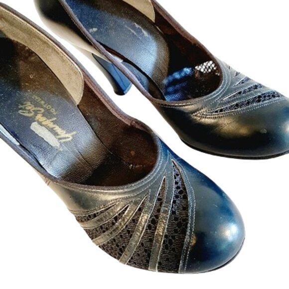 Navy Blue 1950s Vintage Super High Heel Pumps Shoes With Rounded Toes 5 1/2 - Picture 2 of 5